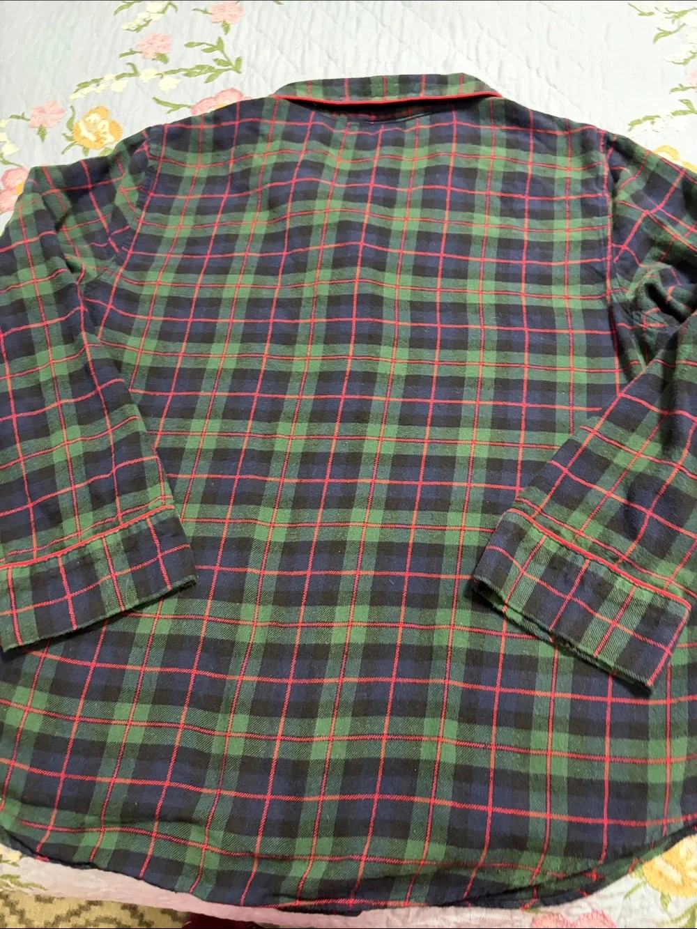 Ralph Lauren Green Label Navy Plaid Button. Pajama Youth Top Red Trim Size XL